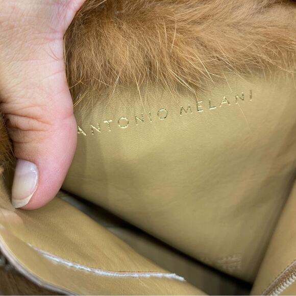 Antonio Melani leather glove fit fur camel color heel booties - Picture 9 of 10